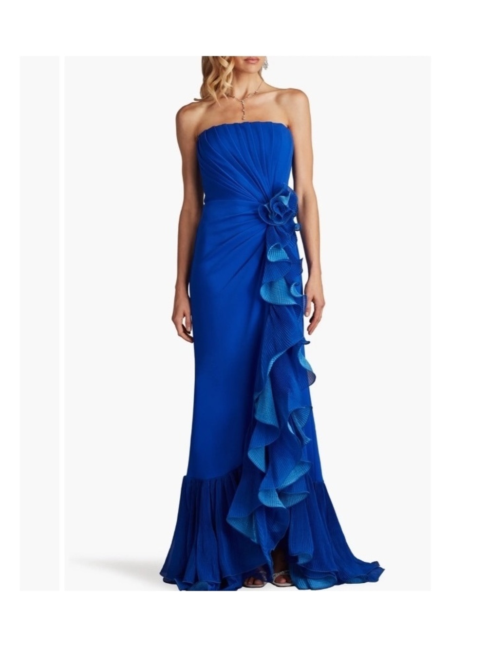 Tadashi Shoji Ruffle Detail Strapless Gown-M